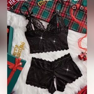 Floral Lace Sexy Lingerie Set - Black